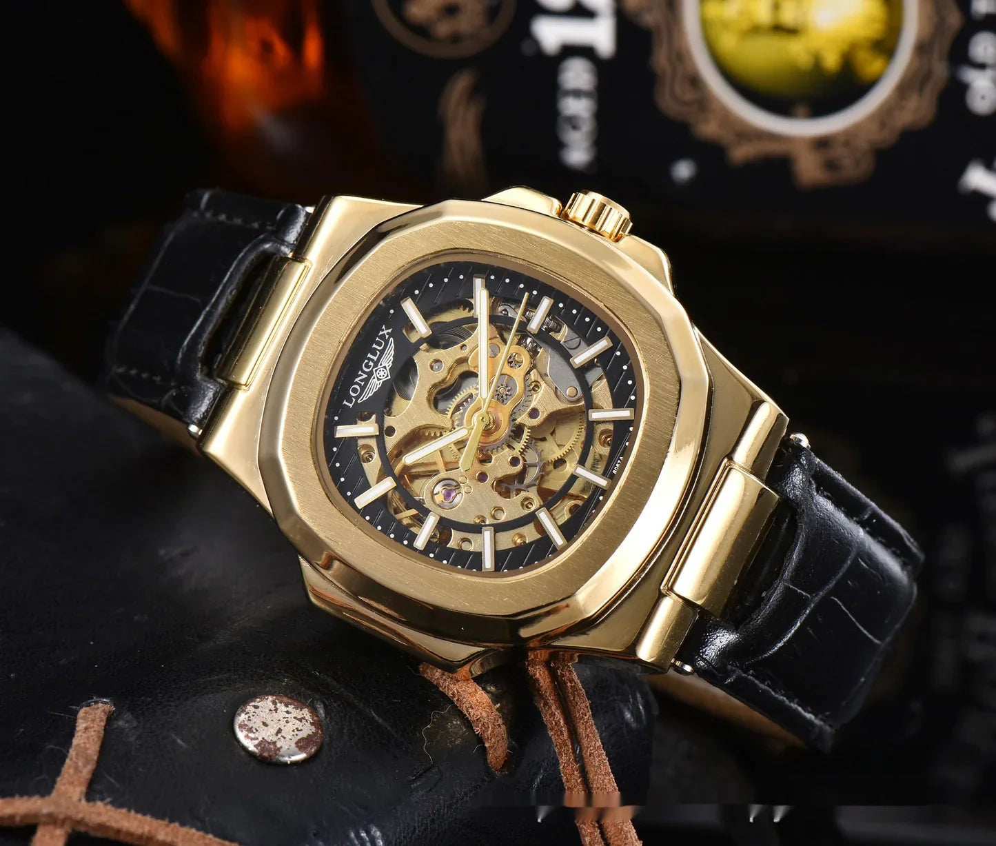 Barrel-shaped Leather Belt Men's Waterproof Mechanical Watch Mega Souq