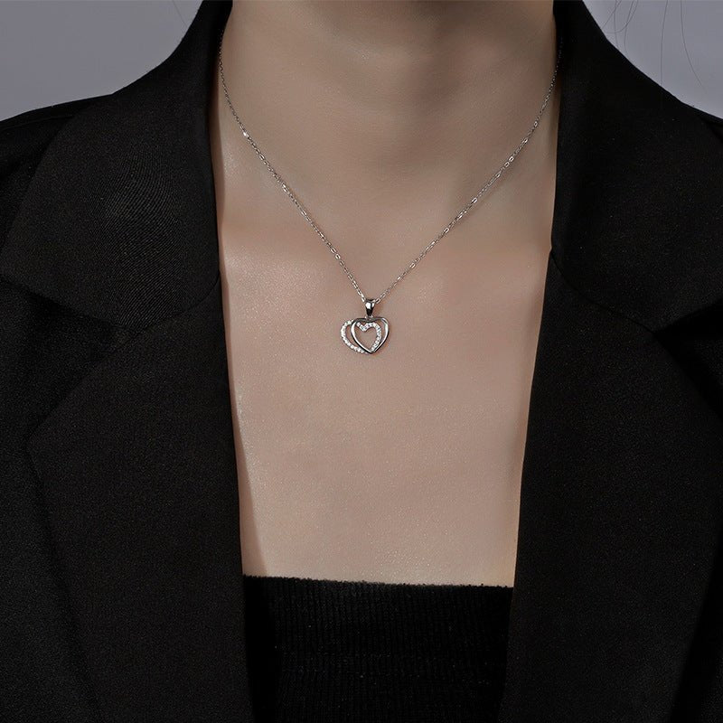 925 Sterling Silver Double Heart-shaped Necklace For Women Summer Mega Souq