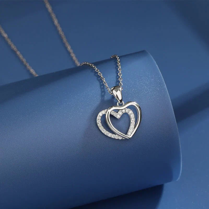925 Sterling Silver Double Heart-shaped Necklace For Women Summer Mega Souq