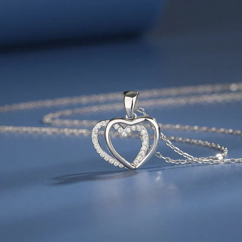 925 Sterling Silver Double Heart-shaped Necklace For Women Summer Mega Souq