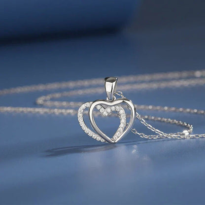 925 Sterling Silver Double Heart-shaped Necklace For Women Summer Mega Souq