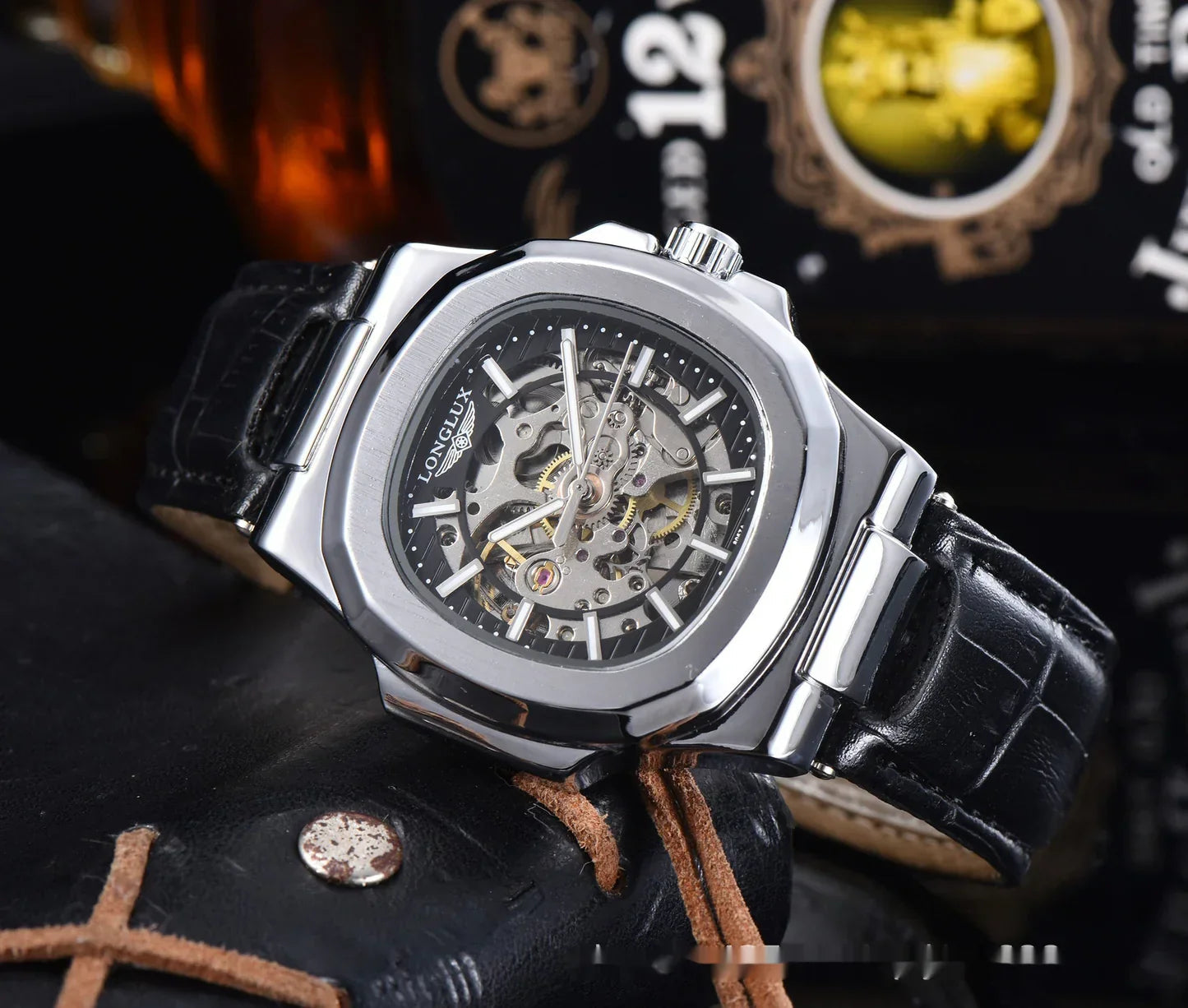 Barrel-shaped Leather Belt Men's Waterproof Mechanical Watch Mega Souq