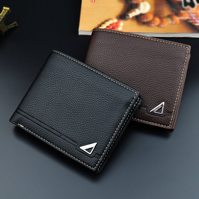 Men's Short Soft Leather Lychee Pattern Multiple Card Slots Wallet Mega Souq