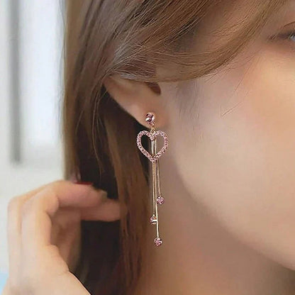 Valentine's Day Love Shining Zircon Long Fringe Earrings Mega Souq