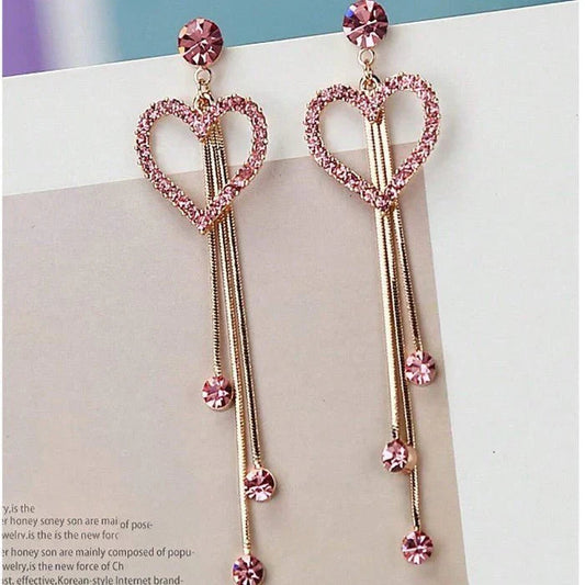 Valentine's Day Love Shining Zircon Long Fringe Earrings Mega Souq