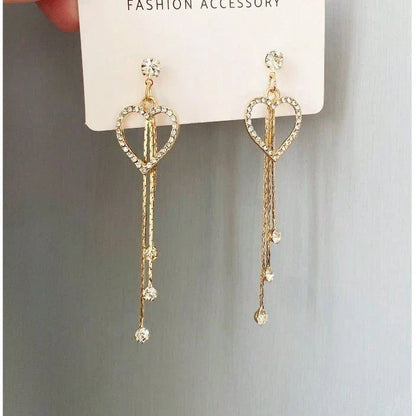 Valentine's Day Love Shining Zircon Long Fringe Earrings Mega Souq